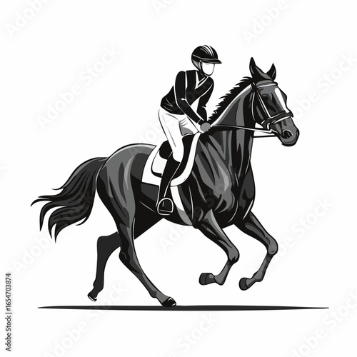 Jockey riding race horse illustration vector isolated on white background.