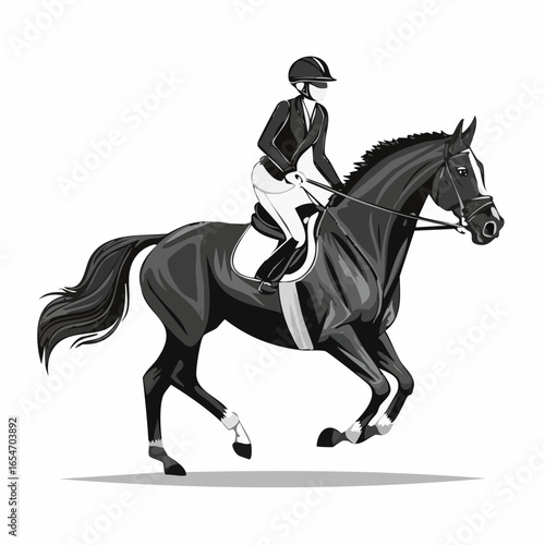 Jockey riding race horse illustration vector isolated on white background.