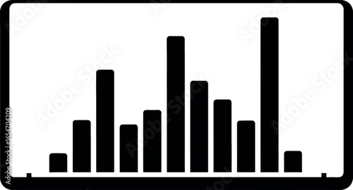 Vector art of black silhouette of a bar graph representing data analysis and statistics isolated on white background transparent background