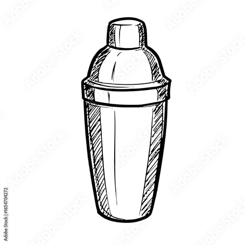Classic cocktail shaker in a hand-drawn sketch style, isolated, transparent background