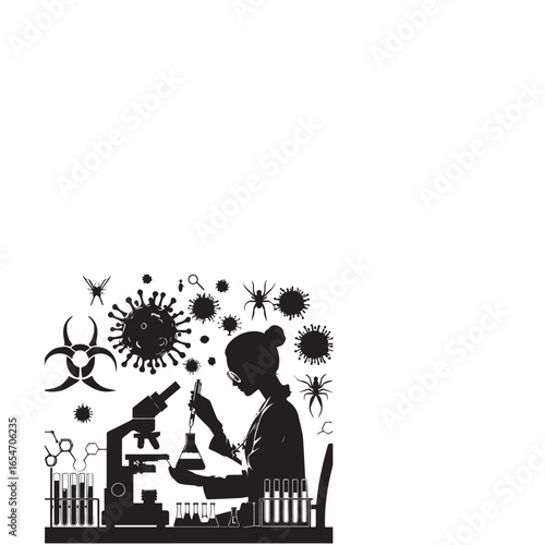 Female Researcher in Medical Lab Silhouette – Vector Illustration

Woman Scientist Working – Black and White Silhouette Set

Laboratory Research Concept – Female Silhouette Vector Design