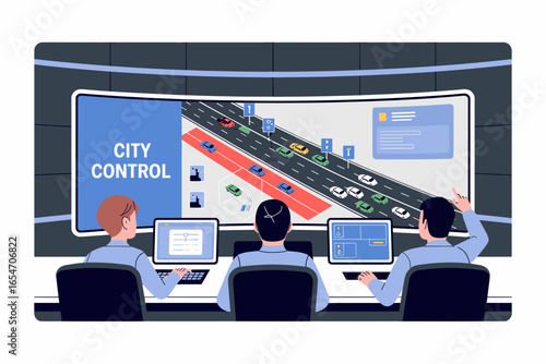 City Traffic Control Management Team Monitors Highway Congestion and Optimizes Flow with Technology and Expertise to Maintain Urban Mobility Efficiency and Safety