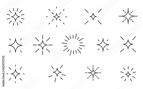 Sparkling Clean: Vector Line Icons of Shine, Glow, and Twinkle Elements for Graphic Design and Creative Projects requiring a Touch of Light