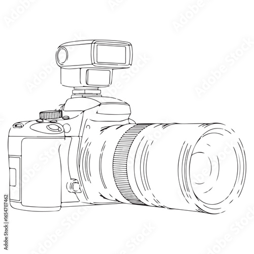 Vintage photo camera with lens on a white background isolated object for photography equipment illustration