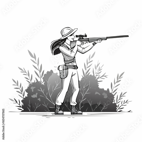 Wild Hunter Targeting Prey in the Thick Forest Bush Vector Art