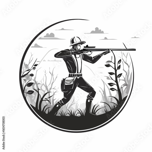 Wild Hunter Targeting Prey in the Thick Forest Bush Vector Art