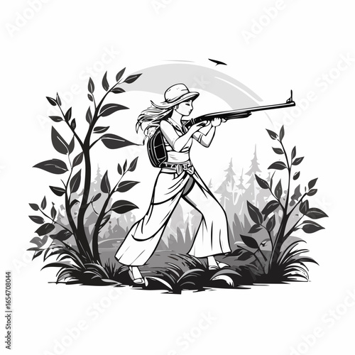 Wild Hunter Targeting Prey in the Thick Forest Bush Vector Art