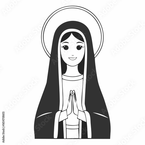 Holy Maria Vectors image. Black and white Holy Maria illustration on white background.