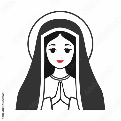 Holy Maria Vectors image. Black and white Holy Maria illustration on white background.