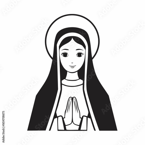 Holy Maria Vectors image. Black and white Holy Maria illustration on white background.