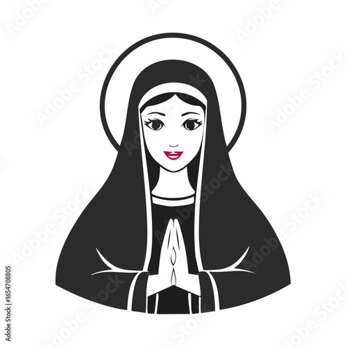 Holy Maria Vectors image. Black and white Holy Maria illustration on white background.