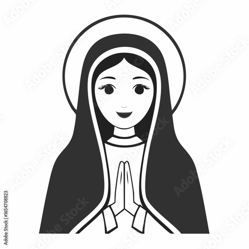Holy Maria Vectors image. Black and white Holy Maria illustration on white background.