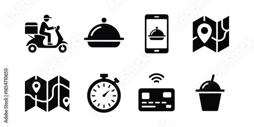Food delivery service icons isolated on white background