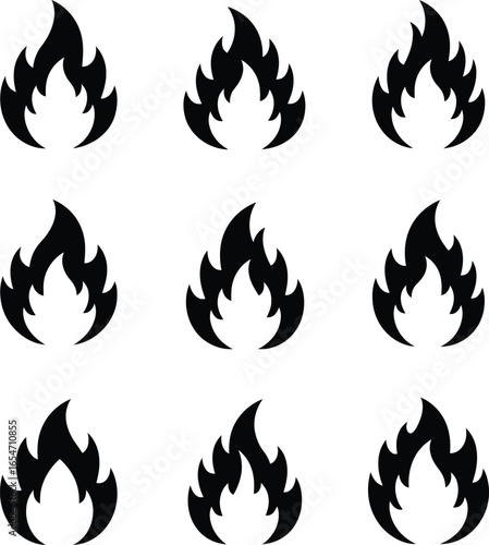 Flame Icon Set Black Silhouettes Vector