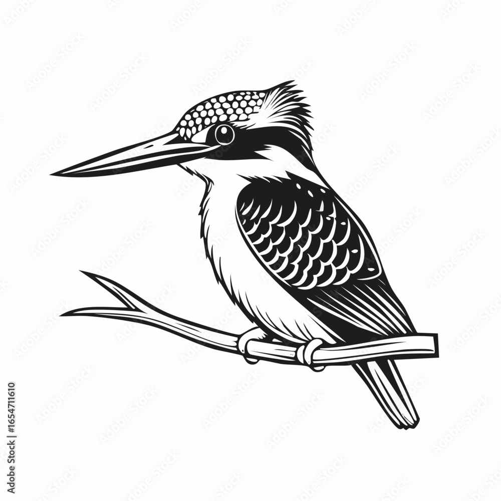 Fototapeta premium Belted Kingfisher Bird Sitting On Tree Branch image vector isolated on white background.