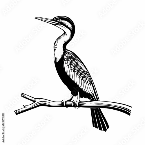Darter Bird on a branch image vector isolated on white background.