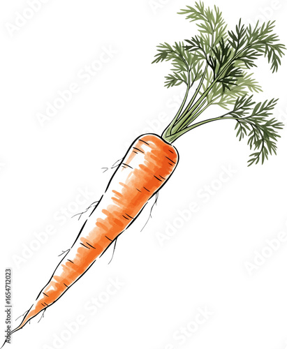 A Single Carrot with Green Tops
