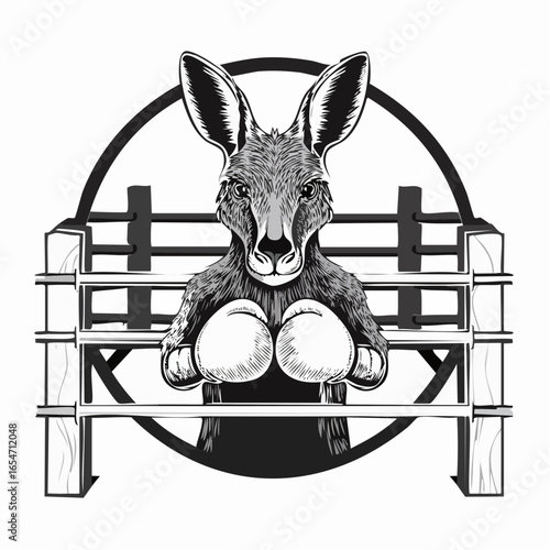 Boxing Kangaroo Ready for Battle, Gloved and Strong in the Ring in Vector Illustration