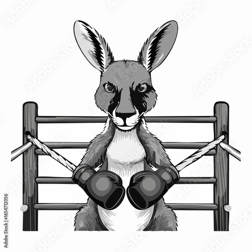 Boxing Kangaroo Ready for Battle, Gloved and Strong in the Ring in Vector Illustration