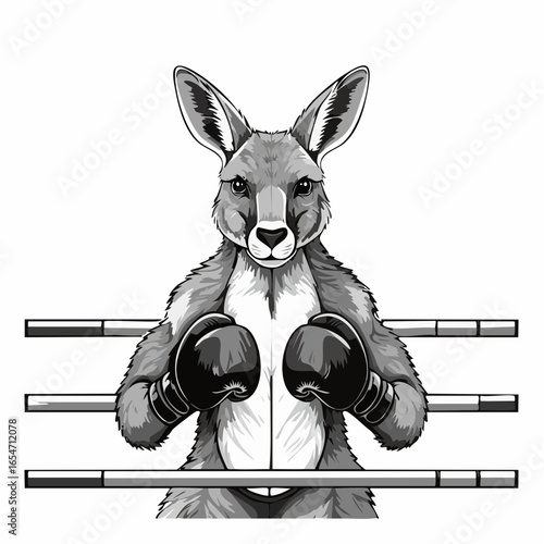 Boxing Kangaroo Ready for Battle, Gloved and Strong in the Ring in Vector Illustration