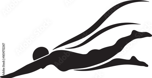 Professional silhouette style vector minimal swimming logo design, simple aquatic sport icon illustration, modern black swimmer emblem for fitness, pool, water sports, athletic branding, and creative 