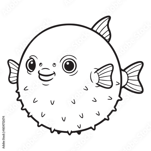 Cute Puffer Fish Illustration, Line Art
