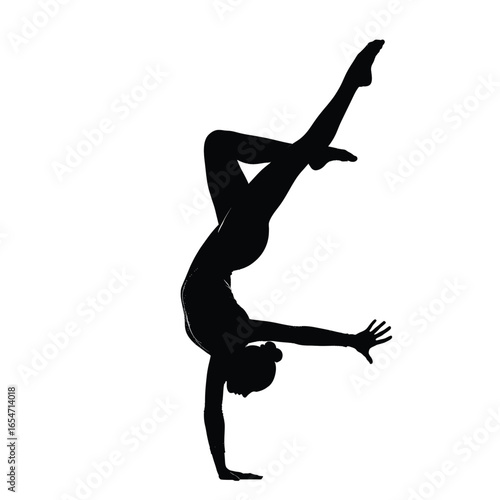 Silhouette of a gymnast performing a handstand isolated on white background, showcasing strength, balance, and flexibility