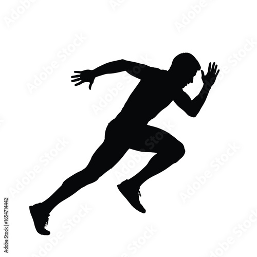 Silhouette of a male athlete running fast, showcasing speed, motion, and energy isolated on white background