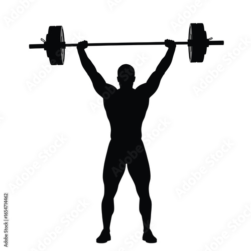 Silhouette of a weightlifter lifting a barbell, showcasing strength, power, and fitness isolated on white background
