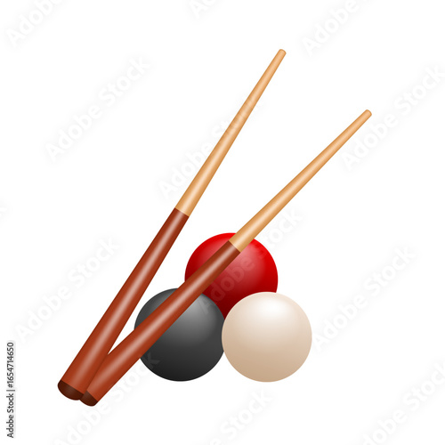 Billiard cue and balls. Vector clipart isolated on white background.