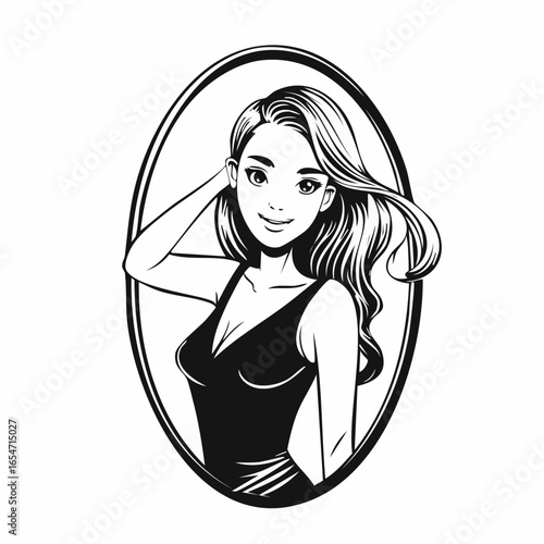 Confident Girl Posing in the Mirror, Capturing a Stylish Moment Full of Self-expression