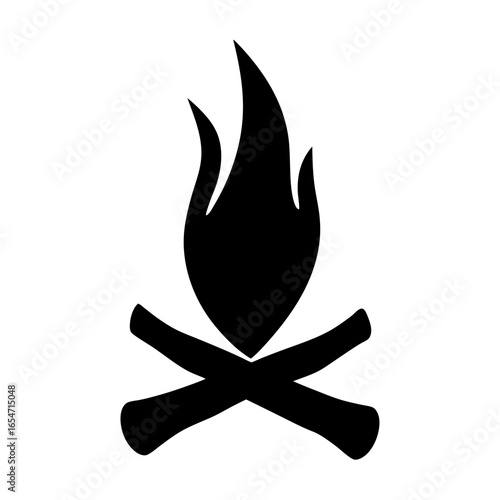 A simple black and white illustration of a campfire with crossed logs