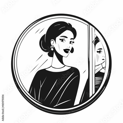 Confident Girl Posing in the Mirror, Capturing a Stylish Moment Full of Self-expression