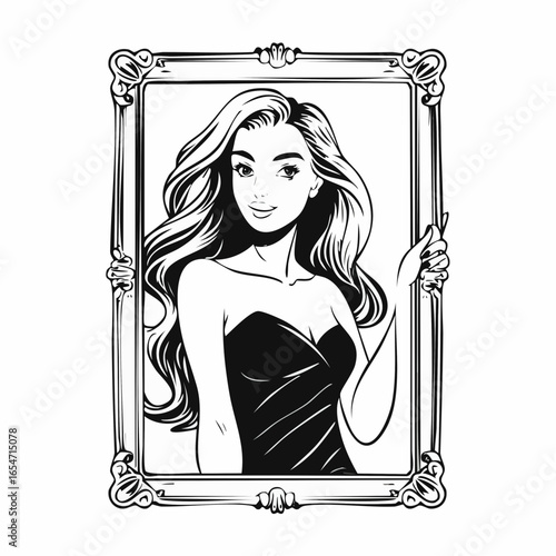 Confident Girl Posing in the Mirror, Capturing a Stylish Moment Full of Self-expression