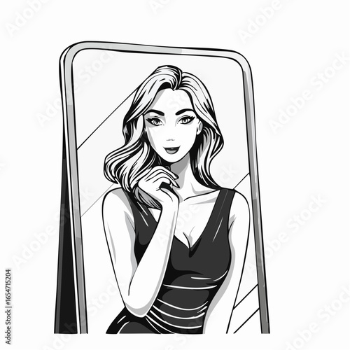 Confident Girl Posing in the Mirror, Capturing a Stylish Moment Full of Self-expression