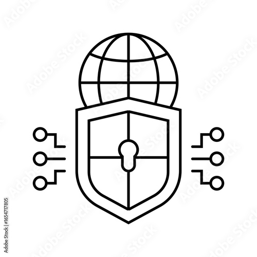 cybersecurity shield industry line icon vector illustration
