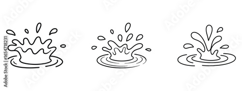 Three simple line art water splash illustrations