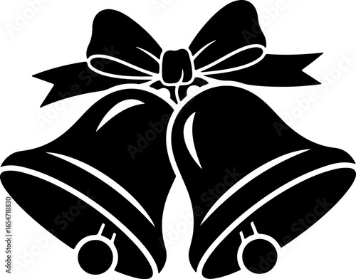 Black Silhouette of Two Christmas Bells with a Bow – Illustration