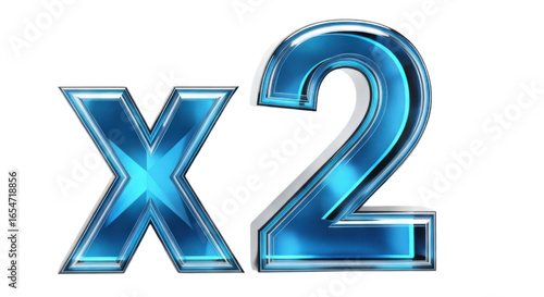 X2 Emblem: A close-up of a shimmering, blue X2 emblem, representing double, enhanced, or multiplied effect, showcasing a modern design for digital graphics and promotional projects.