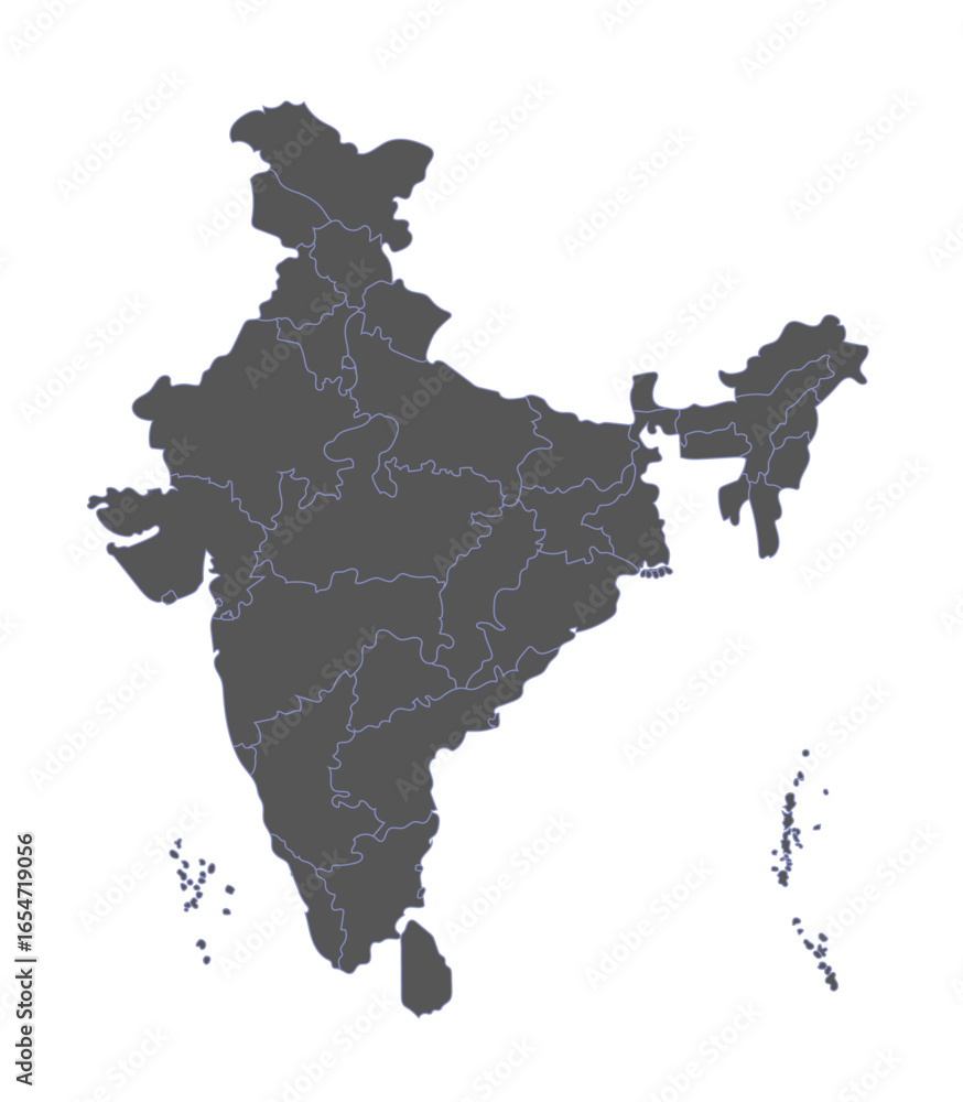 Obraz premium Clean vector outline map of India with clear state borders, perfect for educational, business, and geographic use in design, print, and web projects.