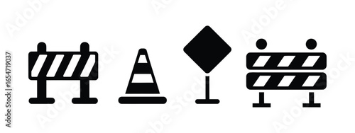 Road construction symbols traffic safety icons isolated on white background
