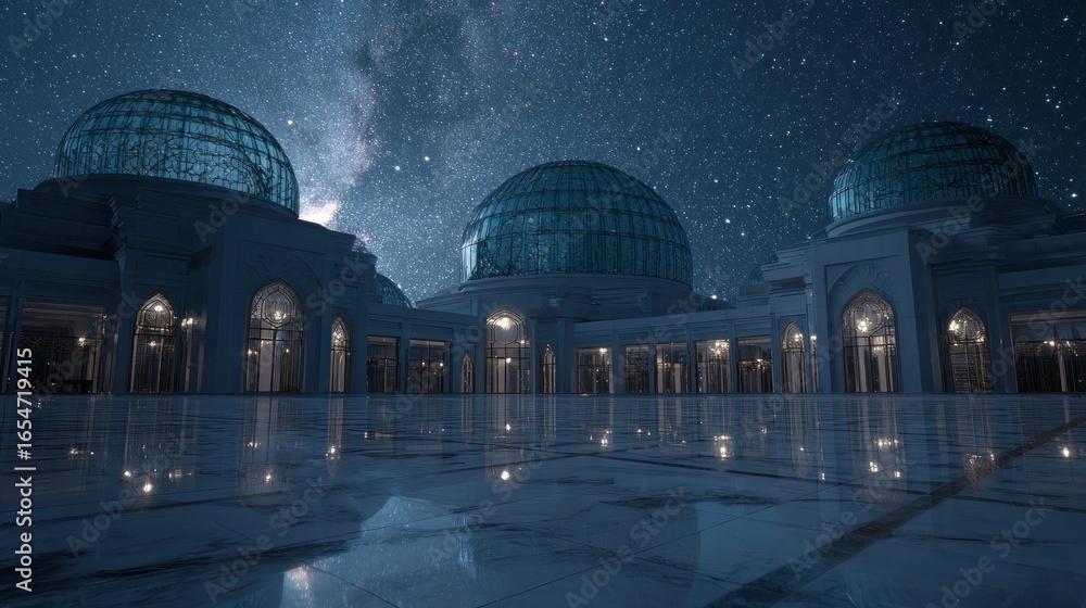 Fototapeta premium Nighttime architectural complex domes