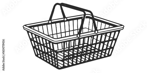 Illustration of a black and white shopping basket with handles and a rectangular shape design image