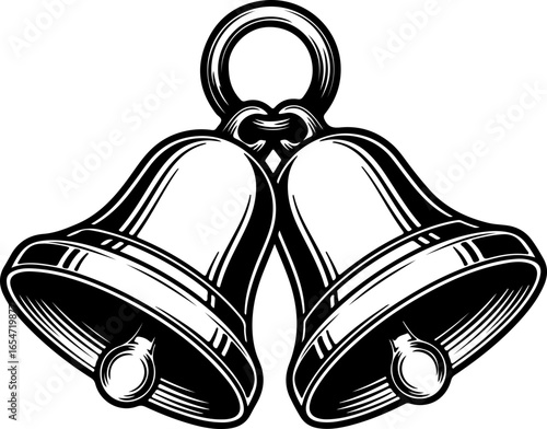 Black Silhouette of Two Christmas Bells –Vector Illustration