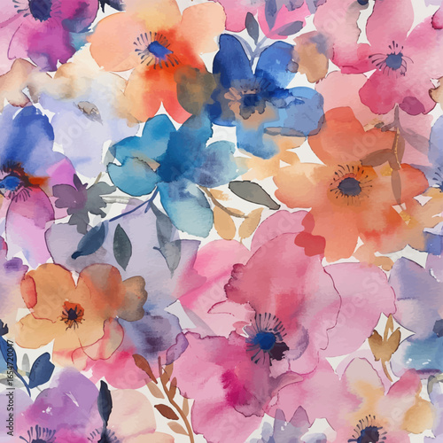Vibrant watercolor floral pattern brings cheerful, artistic beauty to any creative project.