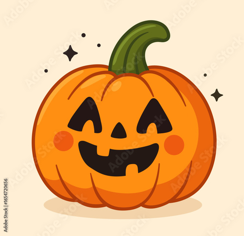 Cartoon Halloween carved pumpkin with smiling face. Vector illustration