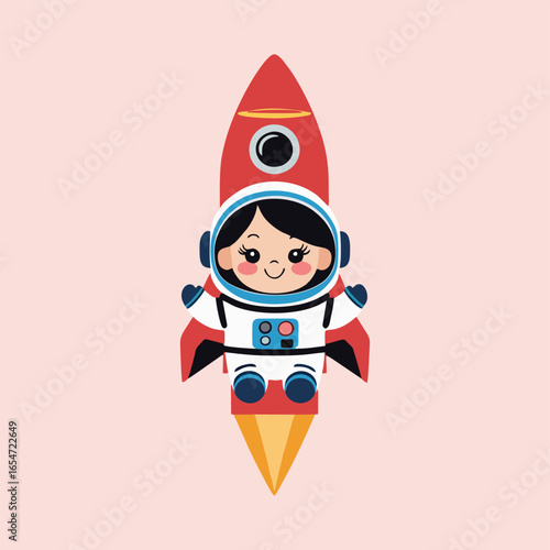 A playful astronaut balancing on a pencil rocket that resembles a giant pencil sharpener, gliding past colorful geometric shapes and smiling suns in a vibrant universe.