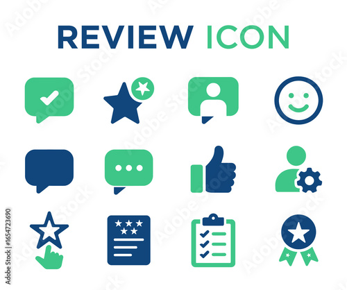 Review and Feedback Icon Set  Rating, Testimonial, Satisfaction, Comment, Customer Opinion and Like Solid Vector Icons Collection