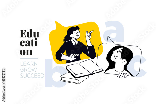 Online teaching. Vector creative illustration for web banner, social media, business presentation, marketing material. 