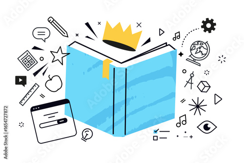 The power of knowledge. Vector creative illustration for web banner, social media, business presentation, marketing material. Back to school.